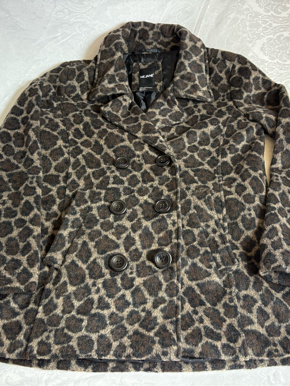 Me Jane Brown Leopard Print Double-Breasted Coat - Brown/Black size large